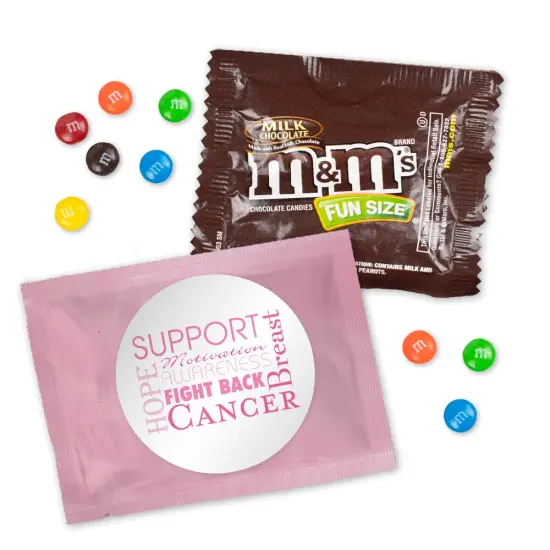 24 Pcs Breast Cancer Awareness M&M's Candy Favor Packs - Milk Chocolate - Word Cloud {1}