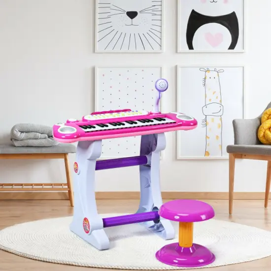 37 Key Electronic Keyboard Kids Toy Piano with a Training Function Pink {1}