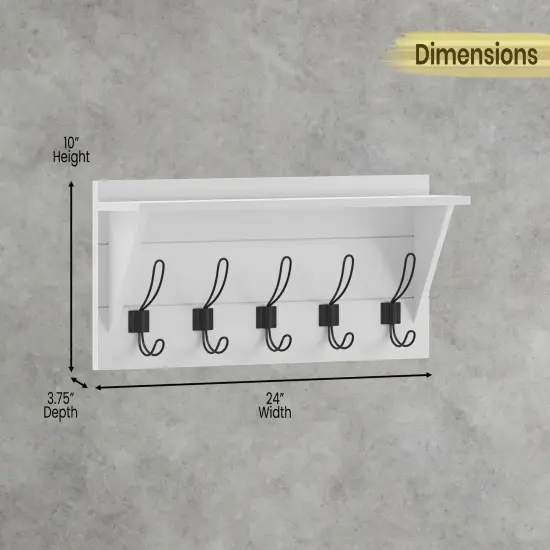 HBCY Creations Rustic Wall Mounted Coat Rack Shelf - Wooden Country Style 24" Entryway Shelf with Hooks - Solid Pine Wood - For Entryway, Kitchen, Bathroom Solid White {3}