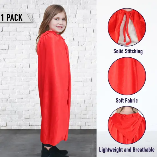 Red Kids Velvet Hooded Cape - Superhero Halloween Costume Cloak with Hood {5}