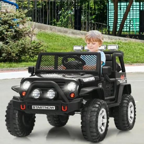12V Kids Remote Control Electric Ride On Truck Car with Lights and Music Black {6}