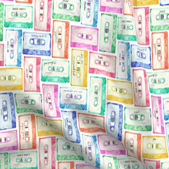 Various Fabrics by the Yard or Fat Quarter Watercolor Tape Cassette Retro Nostalgic Mixtape Rainbow Green Blue Yellow Audiotape Custom Printed Fabric by Spoonflower {5}