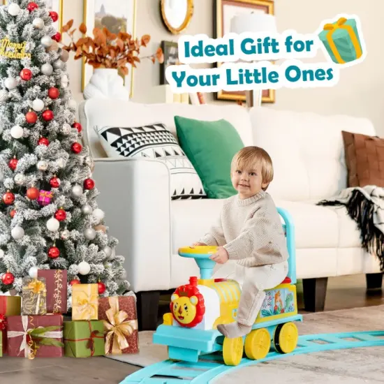 6V Electric Kids Ride On Train with 16 Pieces Tracks Blue {6}