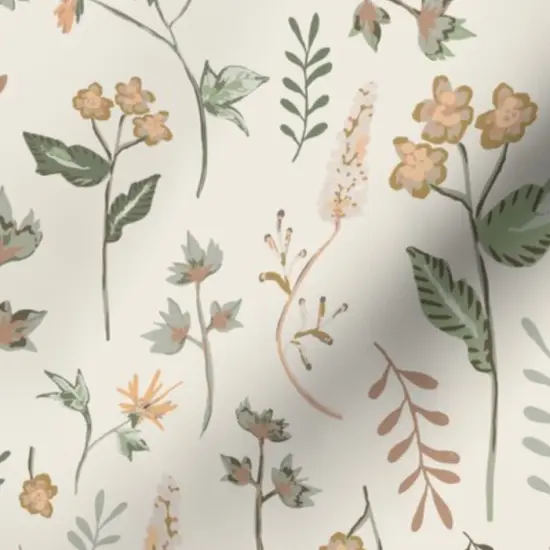 Various Fabrics by the Yard or Fat Quarter Sage Botanical Spring Floral Hand Drawn Garden Peach Green Beige Watercolor Meadow Custom Printed Fabric by Spoonflower {7}