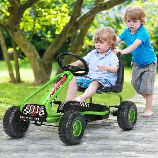 Iron Pedal Powered Ride On Car Go Kart for Kids with Adjustable Seat Green {4}