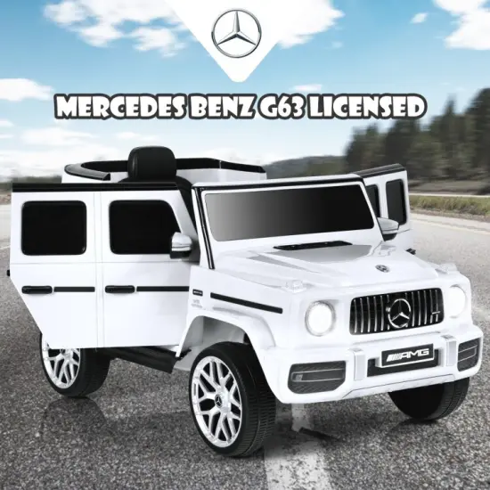 Steel Mercedes-Benz G63 Ride-On Car with Remote, Music and 2 Seats White {6}