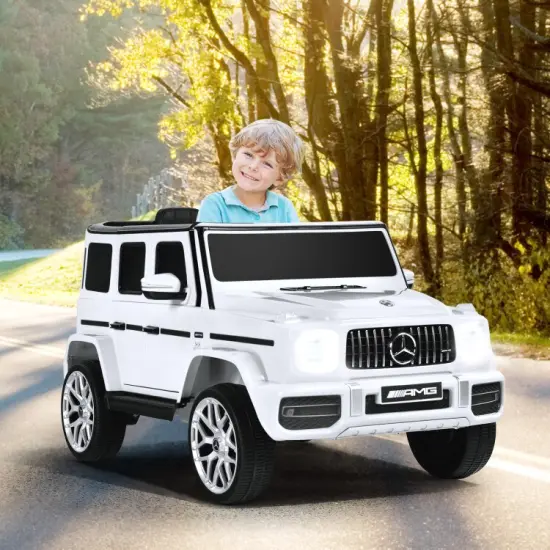 Steel Mercedes-Benz G63 Ride-On Car with Remote, Music and 2 Seats White {3}