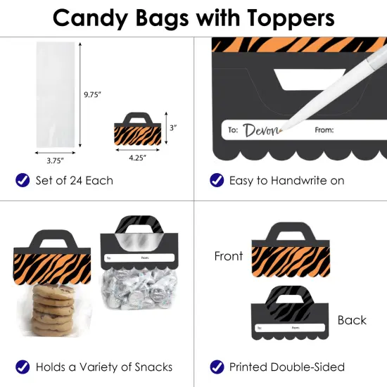 Big Dot of Happiness Tiger Print - DIY Jungle Party Clear Goodie Favor Bag Labels - Candy Bags with Toppers - Set of 24 {4}