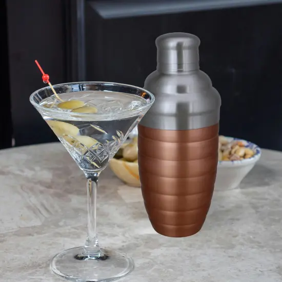 Avon Copper Finished Ribbed Stainless Steel Martini Cocktail Shaker 17oz Bronze {5}