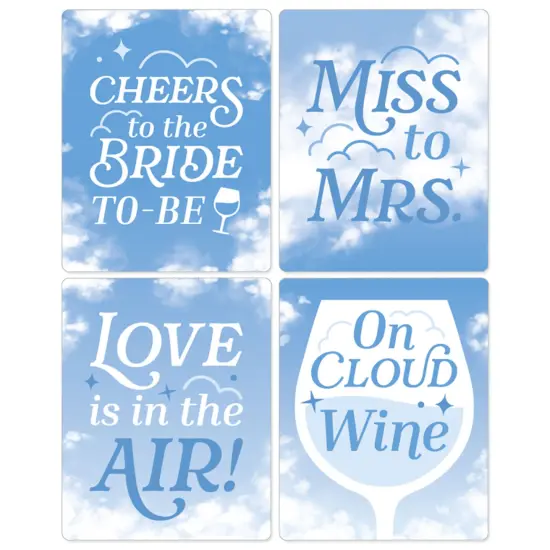 Big Dot of Happiness On Cloud 9 - Bridal or Bachelorette Party Decorations for Women and Men - Wine Bottle Label Stickers - Set of 4 {7}