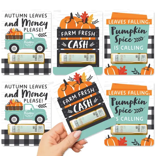 Big Dot of Happiness Happy Fall Truck - DIY Assorted Harvest Pumpkin Party Cash Holder Gift - Funny Money Cards - Set of 6 {1}