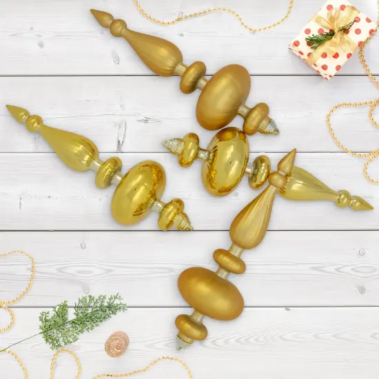 Northlight Commercial Size 2-Finish Christmas Finial Shatterproof Ornaments - Gold -12" - 4ct {1}
