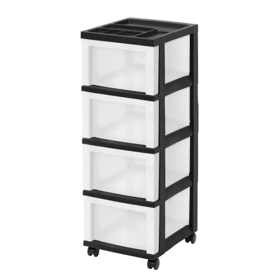 IRIS USA Medium 4-Drawer Cart with Organizer Top, Black/Pearl {1}
