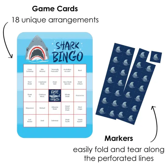 Big Dot of Happiness Shark Zone - Bingo Cards and Markers - Jawsome Shark Party Bingo Game - Set of 18 {3}
