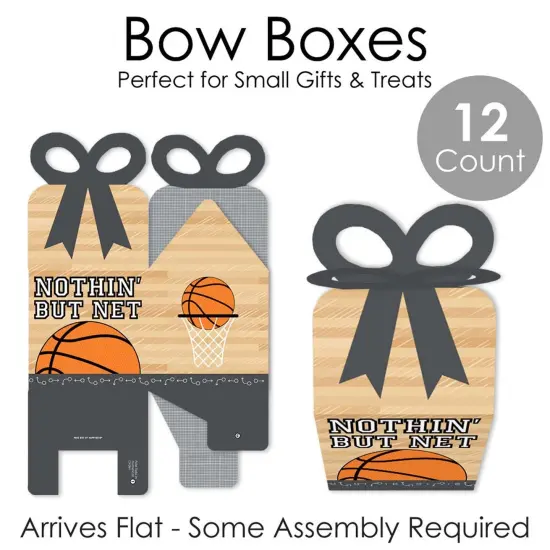 Big Dot of Happiness Nothin' but Net - Basketball - Square Favor Gift Boxes - Baby Shower or Birthday Party Bow Boxes - Set of 12 {7}