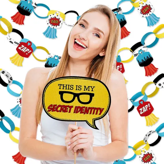 Big Dot of Happiness Bam Superhero - Banner and Photo Booth Decorations - Baby Shower or Birthday Party Supplies Kit - Doterrific Bundle {3}