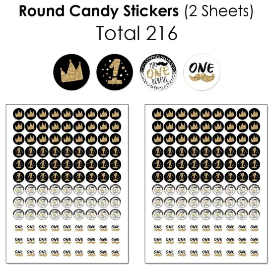 Big Dot of Happiness 1st Birthday Little Mr. Onederful - Boy First Birthday Party Candy Favor Sticker Kit - 304 Pieces {6}