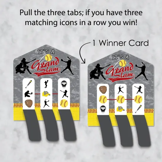 Big Dot of Happiness Grand Slam - Fastpitch Softball - Birthday Party or Baby Shower Game Pickle Cards - Pull Tabs 3-in-a-Row - Set of 12 {4}