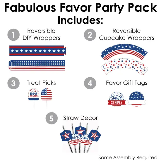 Big Dot of Happiness Stars & Stripes - Patriotic Party Favors and Cupcake Kit - Fabulous Favor Party Pack - 100 Pieces {3}