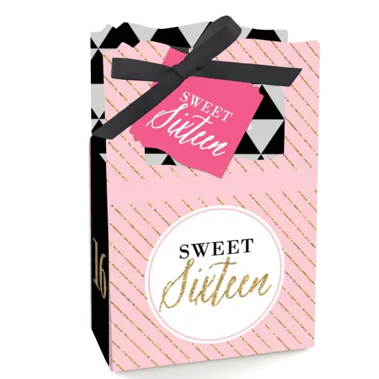 Big Dot of Happiness Chic 16th Birthday - Pink, Black and Gold - Party Favor Boxes - Set of 12 {1}