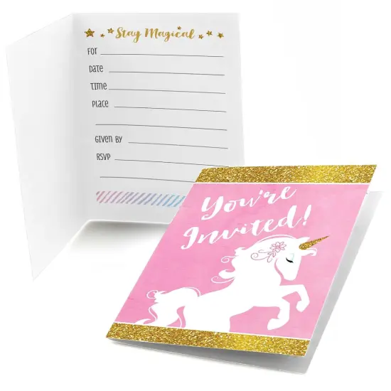 Big Dot of Happiness Rainbow Unicorn - Fill In Magical Unicorn Baby Shower or Birthday Party Invitations (8 count) {1}