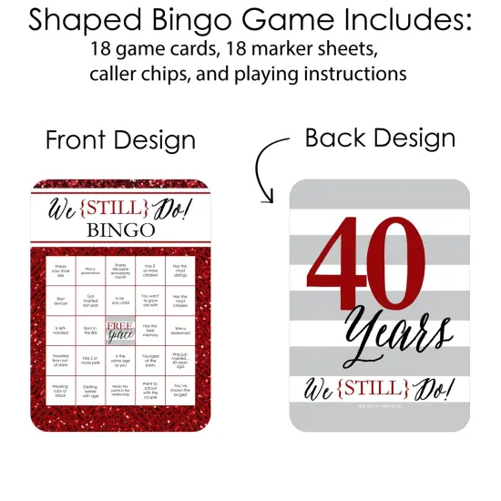 Big Dot of Happiness We Still Do - 40th Wedding Anniversary - Find the Guest Bingo Cards and Markers - Anniversary Party Bingo Game - Set of 18 {4}