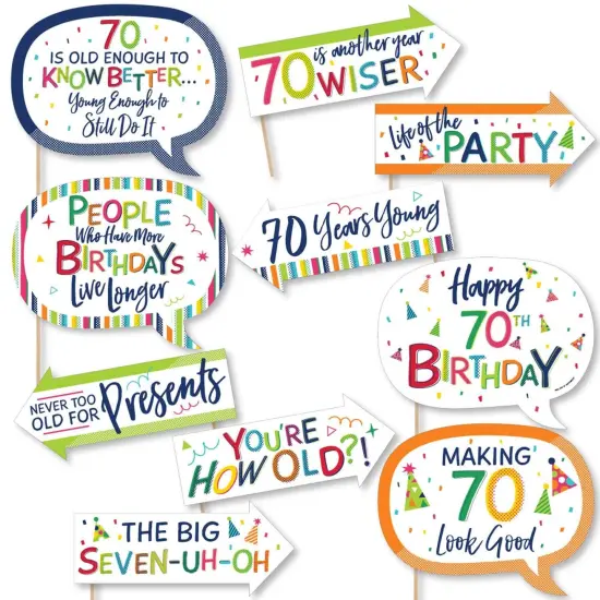 Big Dot of Happiness Funny 70th Birthday - Cheerful Happy Birthday - Colorful Seventieth Birthday Party Photo Booth Props Kit - 10 Piece {1}