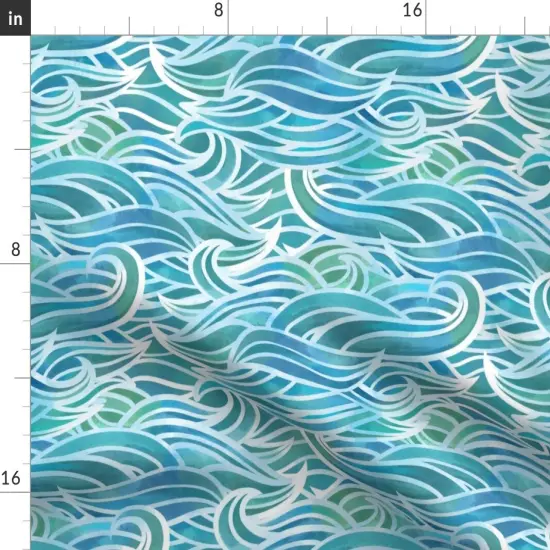 Various Fabrics by the Yard or Fat Quarter Abstract Watercolor Waves Whimsical Wave Ocean Sea Blue Summer Beach Mermaid Custom Printed Fabric by Spoonflower {2}
