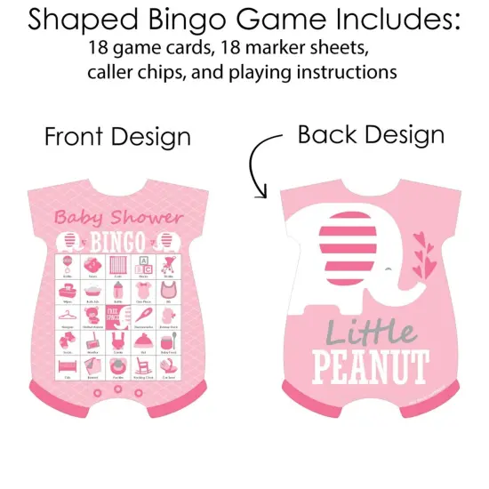 Big Dot of Happiness Pink Elephant - Picture Bingo Cards and Markers - Girl Baby Shower Shaped Bingo Game - Set of 18 {4}