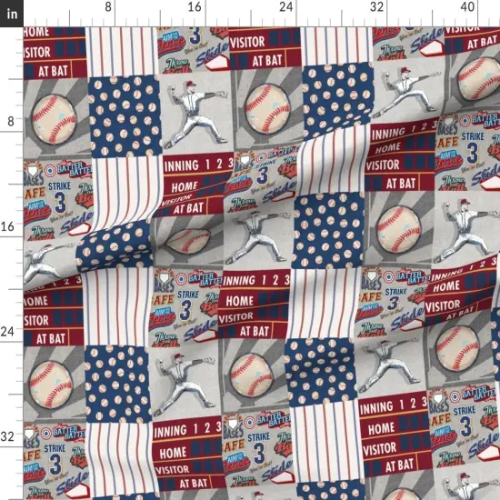 Various Fabrics by the Yard or Fat Quarter Baseball Patchwork Pitcher Red White Blue Quilt Topper Wholecloth Cheater Quilt Summer Sport America Usa 4Th Of July Custom Printed Fabric by Spoonflower {1}