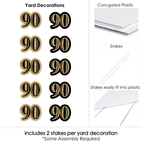 Big Dot of Happiness Adult 90th Birthday - Gold Lawn Decorations - Outdoor Birthday Party Yard Decorations - 10 Piece {7}