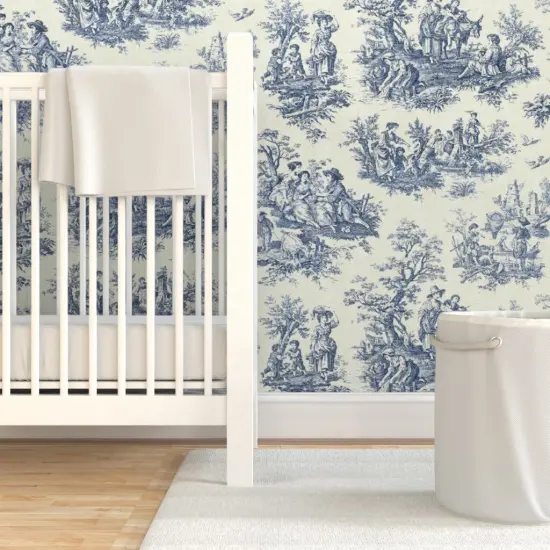 Pre-Pasted Wallpaper 2FT Wide Victorian Style Toile De Jouy Winter Season Outdoor Nature Vintage Custom Pre-pasted Wallpaper by Spoonflower {7}