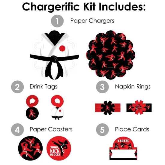 Big Dot of Happiness Karate Master - Martial Arts Birthday Party Paper Charger and Table Decorations - Chargerific Kit - Place Setting for 8 {4}