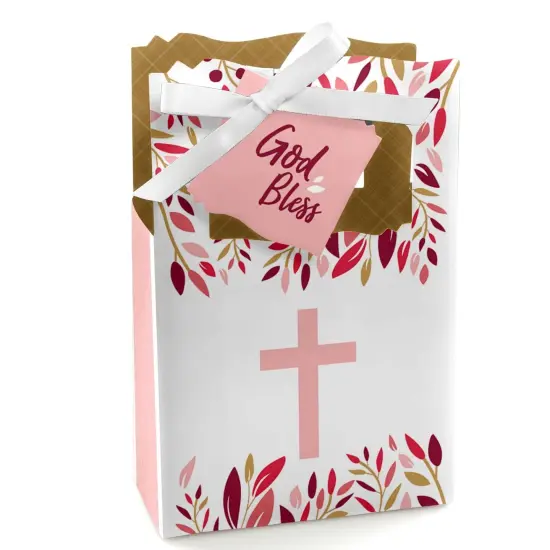 Big Dot of Happiness Pink Elegant Cross - Girl Religious Party Favor Boxes - Set of 12 {1}