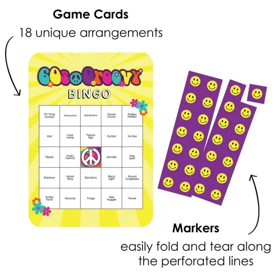 Big Dot of Happiness 60's Hippie- Bar Bingo Cards and Markers - 1960s Groovy Party Bingo Game - Set of 18 {3}