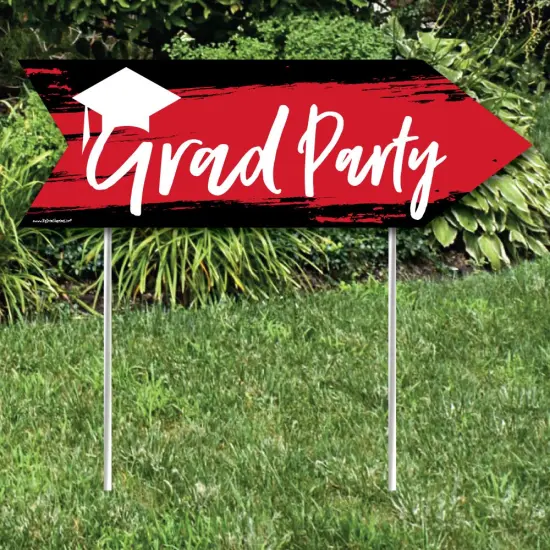 Big Dot of Happiness Red Graduation Party Sign Arrow - Double Sided Directional Yard Signs - Set of 2 {3}