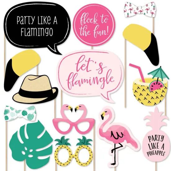 Big Dot of Happiness Pink Flamingo - Party Like a Pineapple - Tropical Summer Party Photo Booth Props Kit - 20 Count {1}
