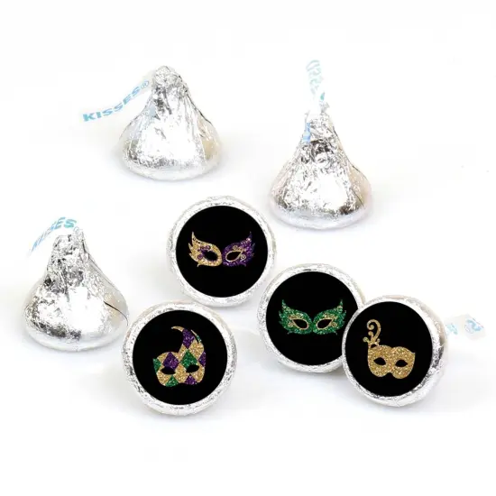 Big Dot of Happiness Mardi Gras - Masquerade Party - Round Candy Sticker Favors - Labels Fits Chocolate Candy (1 sheet of 108) {1}