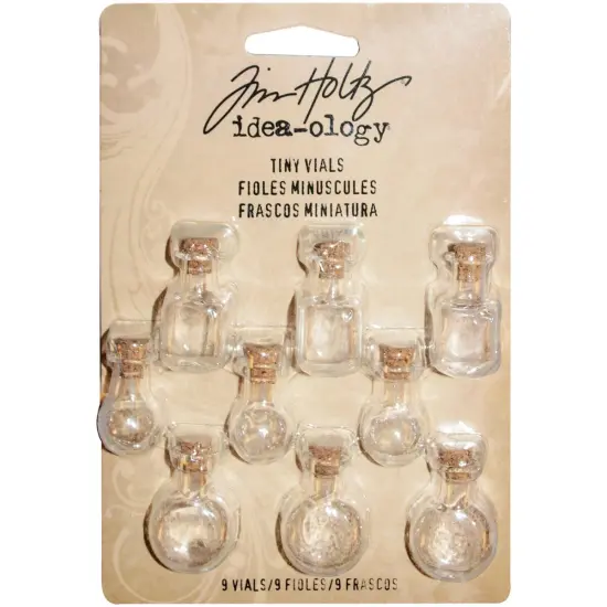 Idea-Ology Tiny Corked Glass Vials 9/Pkg-Assorted Clear Shapes 1"X.25" {1}