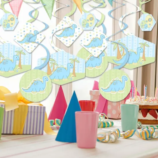 Big Dot of Happiness Baby Boy Dinosaur - Baby Shower or Birthday Party Hanging Decor - Party Decoration Swirls - Set of 40 {3}
