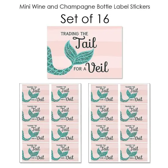 Big Dot of Happiness Trading The Tail For A Veil - Mini Wine & Champagne Bottle Label Stickers - Mermaid Bachelorette Bridal Shower Favor Gift - 16 Ct {7}