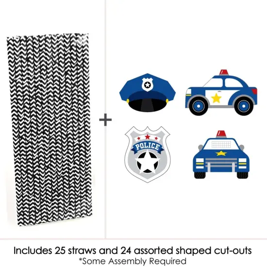 Big Dot of Happiness Calling All Units - Police - Paper Straw Decor - Cop Birthday Party or Baby Shower Striped Decorative Straws - Set of 24 {4}