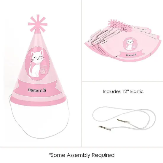 Big Dot of Happiness Purr-fect Kitty Cat - Cone Happy Birthday Party Hats for Kids and Adults - Set of 8 (Standard Size) {6}