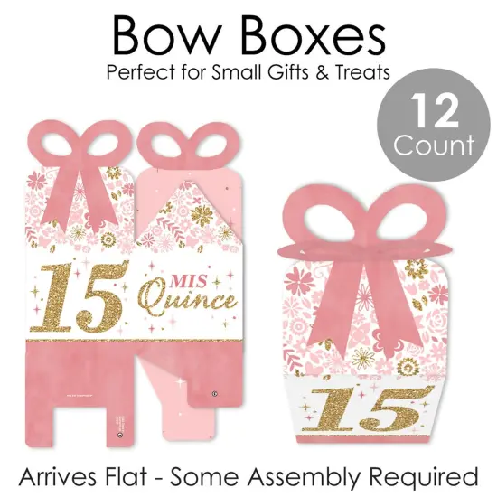 Big Dot of Happiness Mis Quince Anos - Square Favor Gift Boxes - Quinceanera Sweet 15 Birthday Party Bow Boxes - Set of 12 {7}