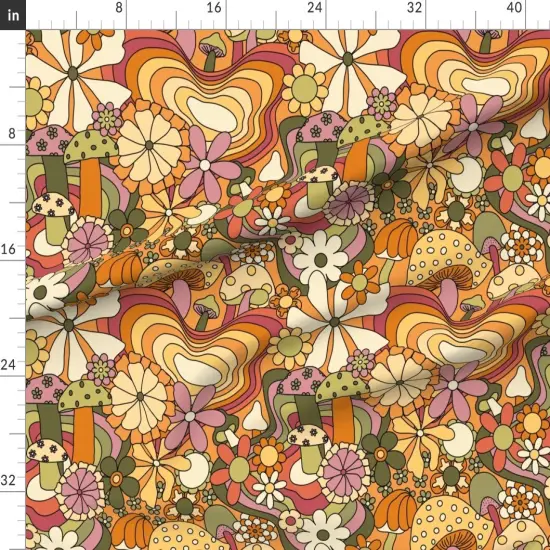 Various Fabrics by the Yard or Fat Quarter Retro Vintage Floral Hippie Groovy 70S 60S Bohemian Boho Daisy Custom Printed Fabric by Spoonflower {1}
