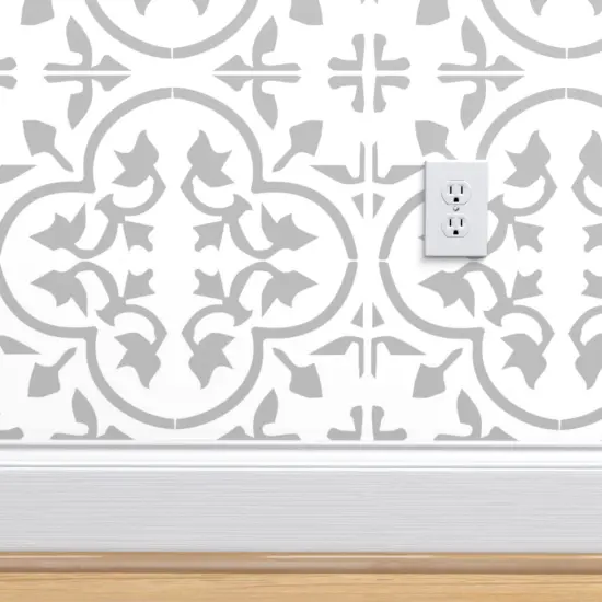 Peel & Stick Wallpaper 2FT Wide Gray Light Moroccan Tile Mexican Spanish Tiles Floral Kitchen Home Geometric Custom Removable Wallpaper by Spoonflower {4}