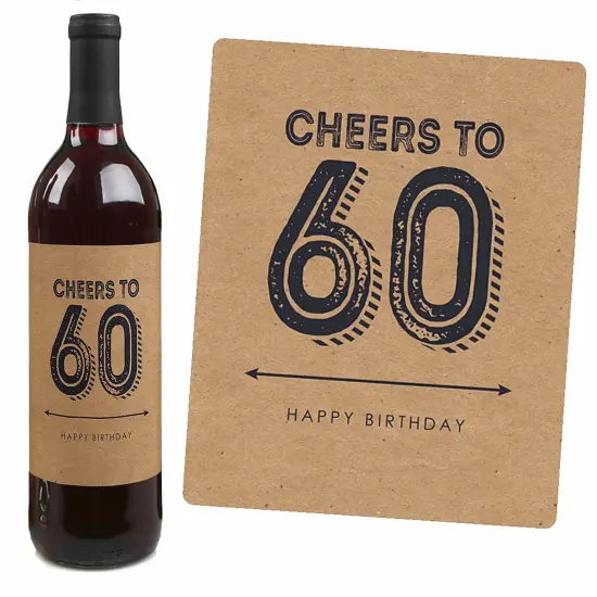 Big Dot of Happiness 60th Milestone Birthday Gift For Men - Wine Bottle Label Stickers - Set of 4 {7}