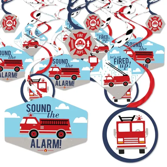 Big Dot of Happiness Fired Up Fire Truck - Firefighter Firetruck Baby Shower or Birthday Party Hanging Decor - Party Decoration Swirls - Set of 40 {1}