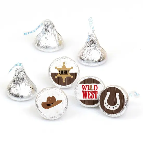 Big Dot of Happiness Western Hoedown - Wild West Cowboy Party Round Candy Sticker Favors - Labels Fits Chocolate Candy (1 sheet of 108) {1}