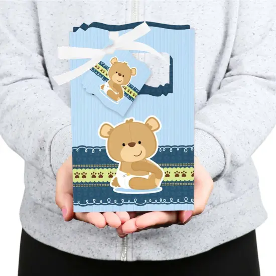 Big Dot of Happiness Boy Baby Teddy Bear - Baby Shower or Birthday Party Favor Boxes - Set of 12 {6}
